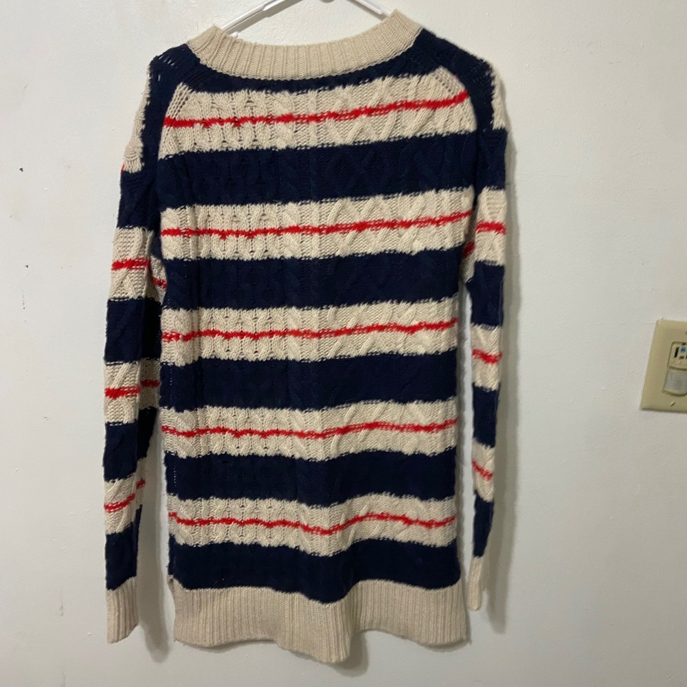 J.Crew Merino Wool Blend Cable Knit Striped Sweater Dress Navy Cream Womens XS